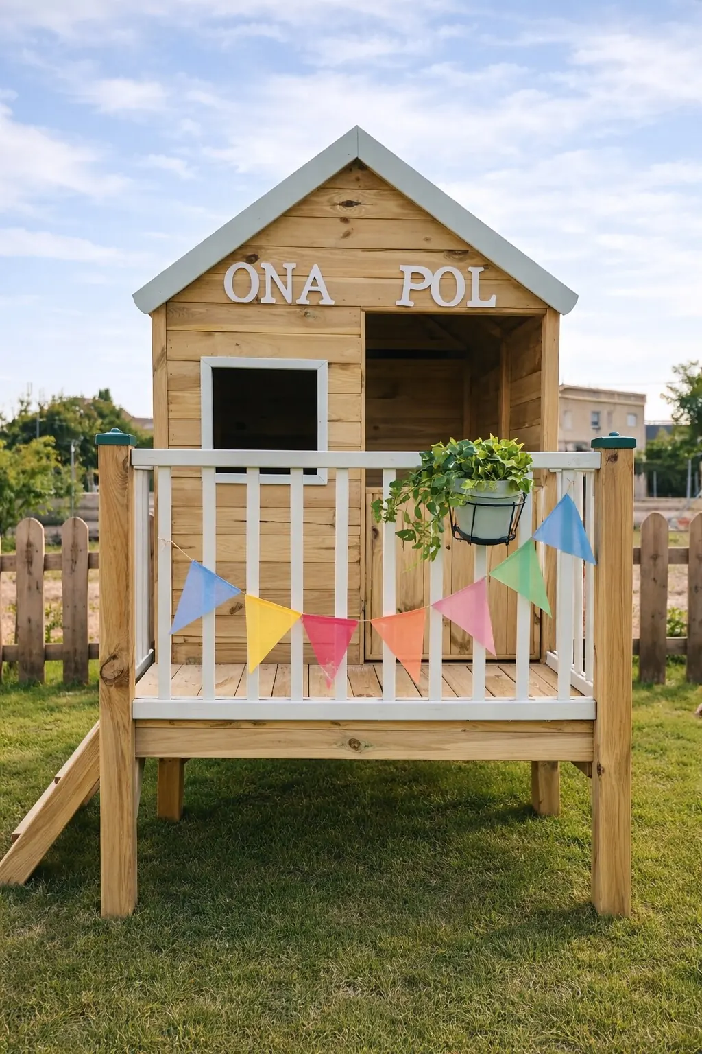 Casita infantil de madera en el jardín